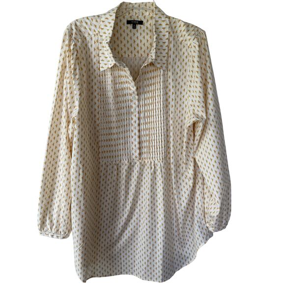 NYDJ Pintuck half buttondown OVERSIZED blouse size XL white yellow - Picture 1 of 9